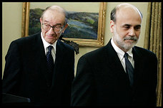 Alan Greenspan and Ben Bernanke in the Oval Office
