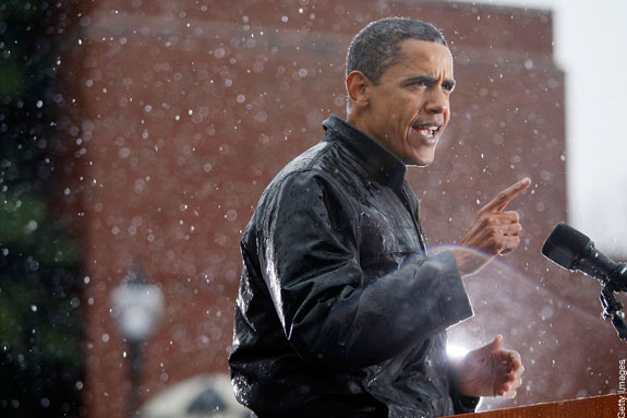 Getty image of Obama in the rain