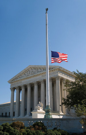 US flag at half mast in front of US Supreme Court
